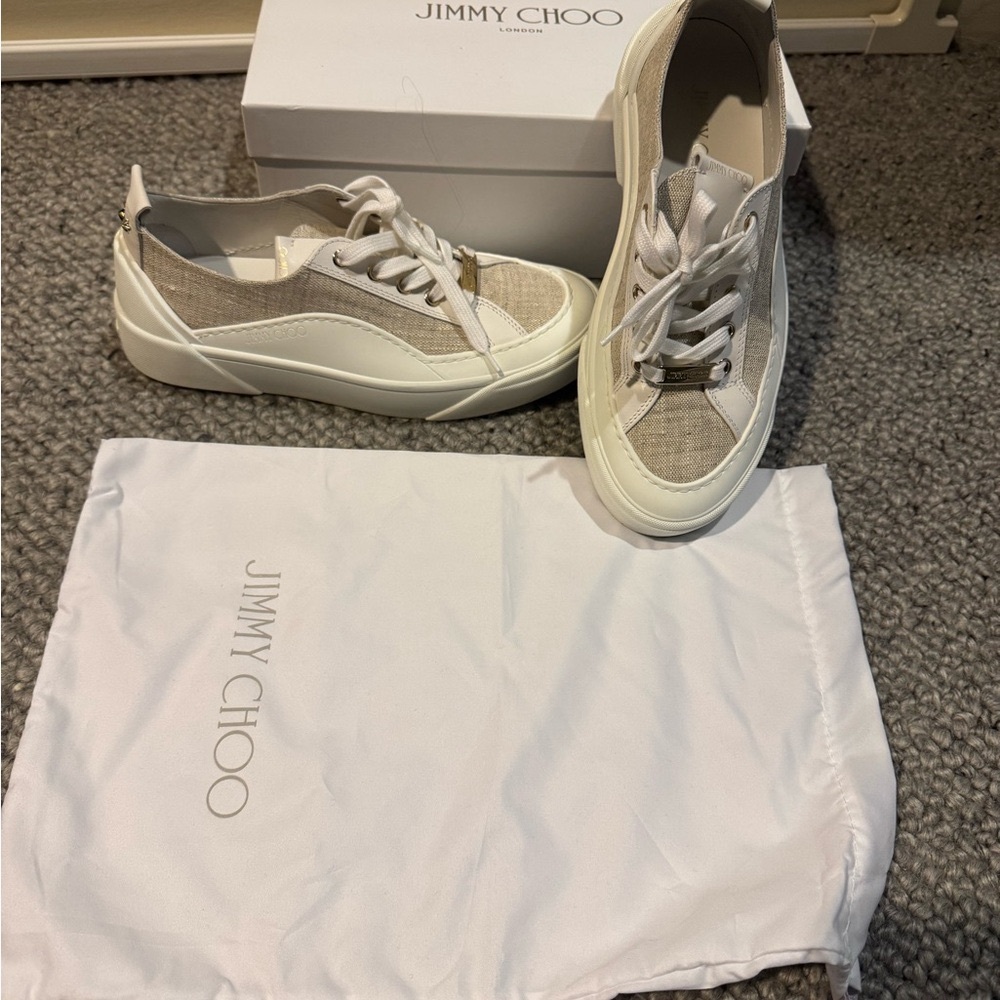 Jimmy Choo Cream Sneakers Sporty Design